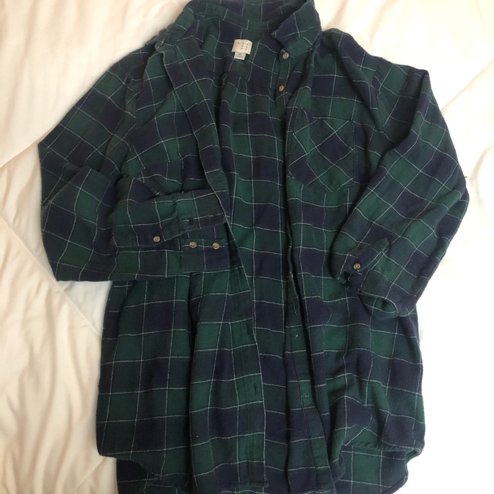 A.N.A. Dark Green Target Plaid Button Down Shirt